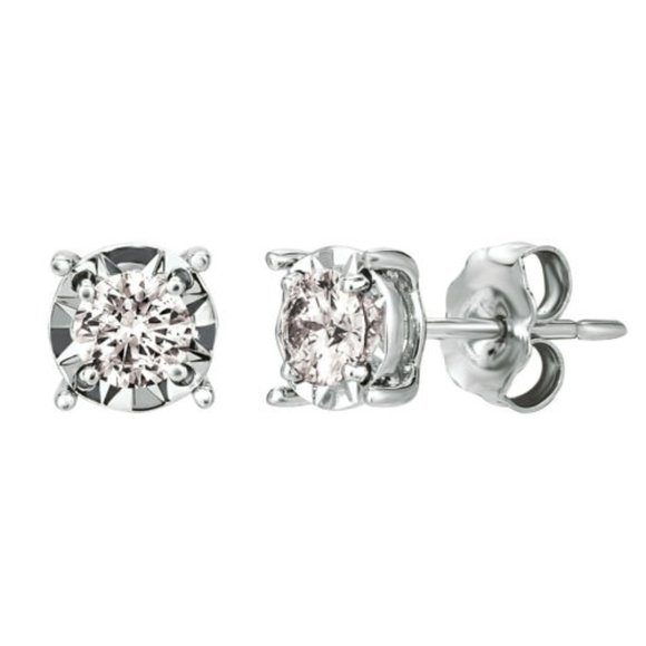 0.75 Carat Natural Diamond Illusion set Stud Earrings G SI 14K White Gold